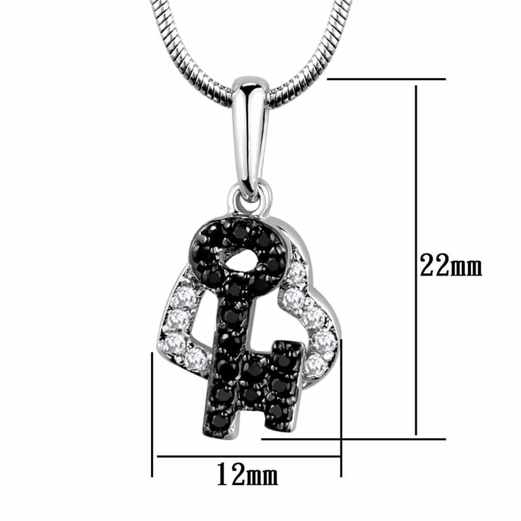 Brass CZ Black Key White Heart Charm Pendant view 4