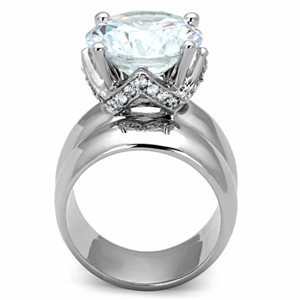 Brass CZ Round Solitaire Polished Wide Swirl Ring view 6