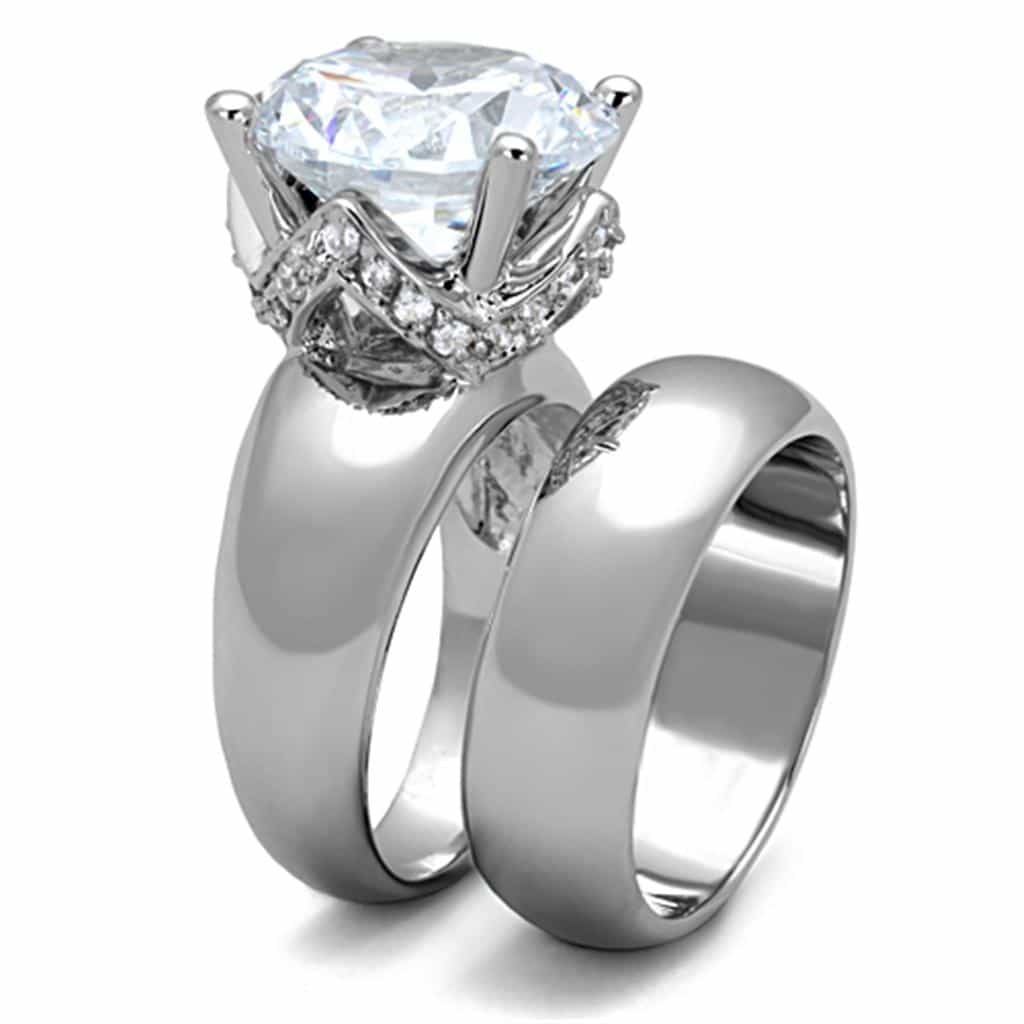 Brass CZ Round Solitaire Polished Wide Swirl Ring view 8