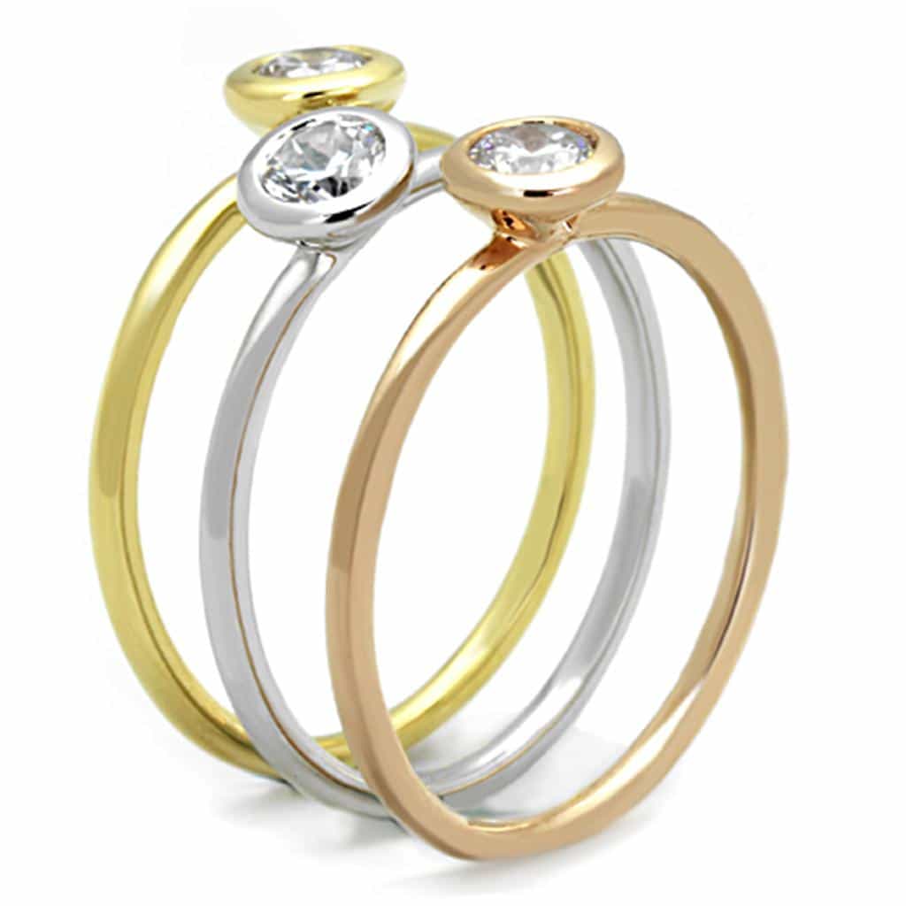 Brass Two-Tone CZ Bezel Double Bypass Ring view 8