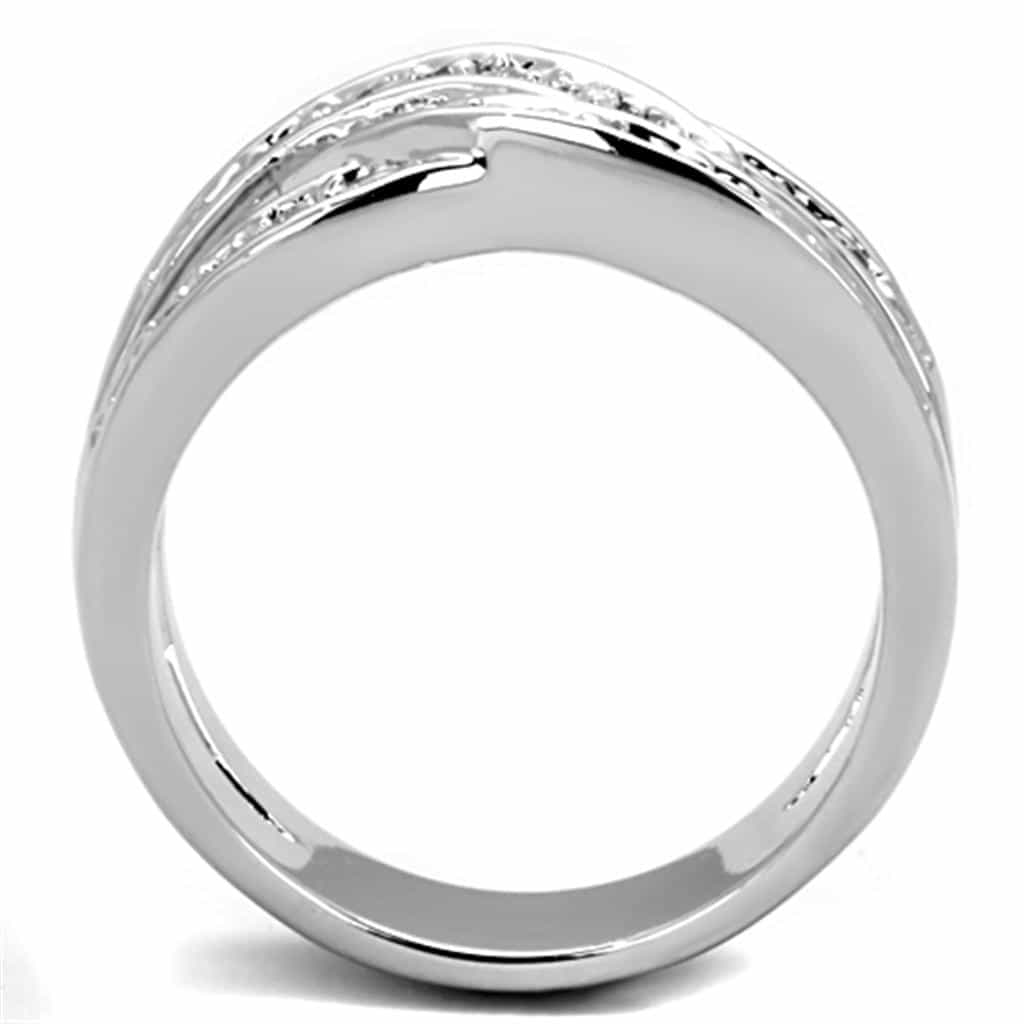 Brass CZ Pave Wave Leaf Crossover Wide Ring view 6