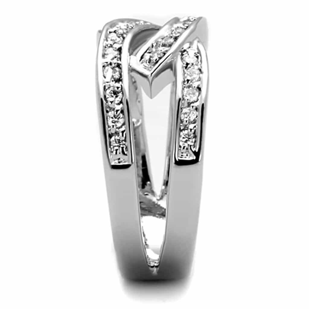 Brass CZ Pave Wave Leaf Crossover Wide Ring view 8