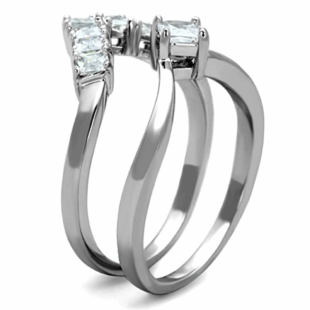 Brass CZ Princess Baguette V-Shape Set Ring view 8