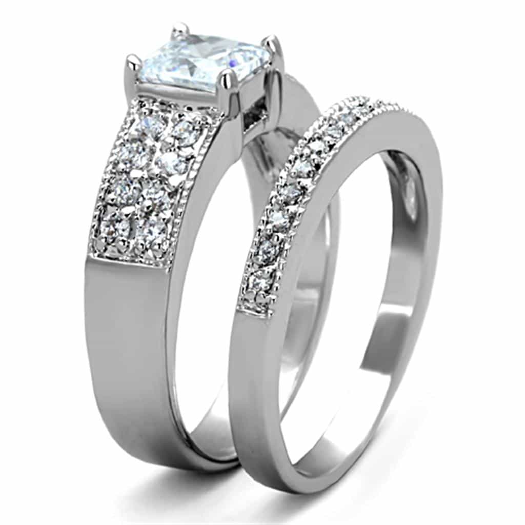 Brass CZ Princess Pave Channel Bridal Set Ring view 8