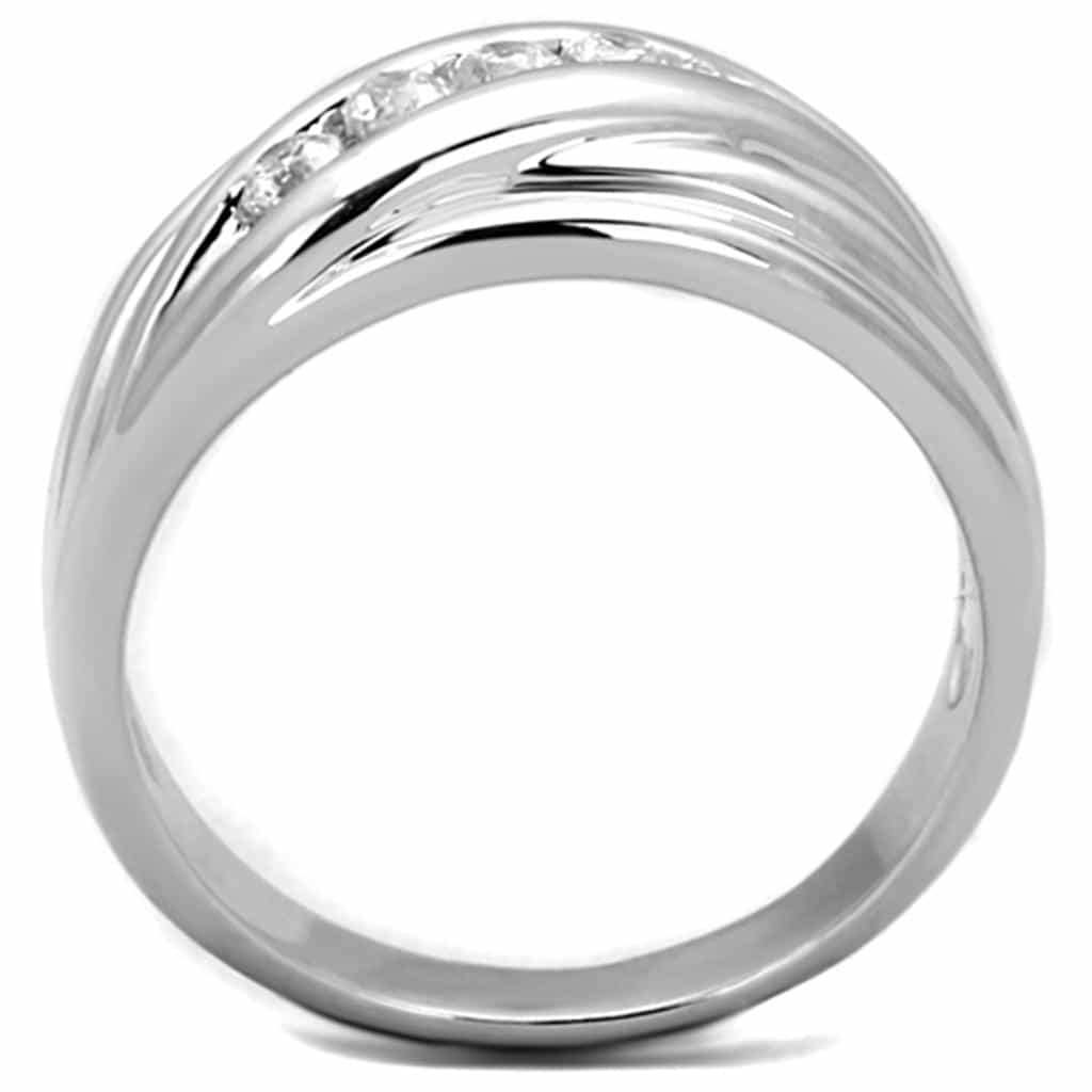 Brass CZ Channel Multi-Row Open Wave Wide Ring view 6