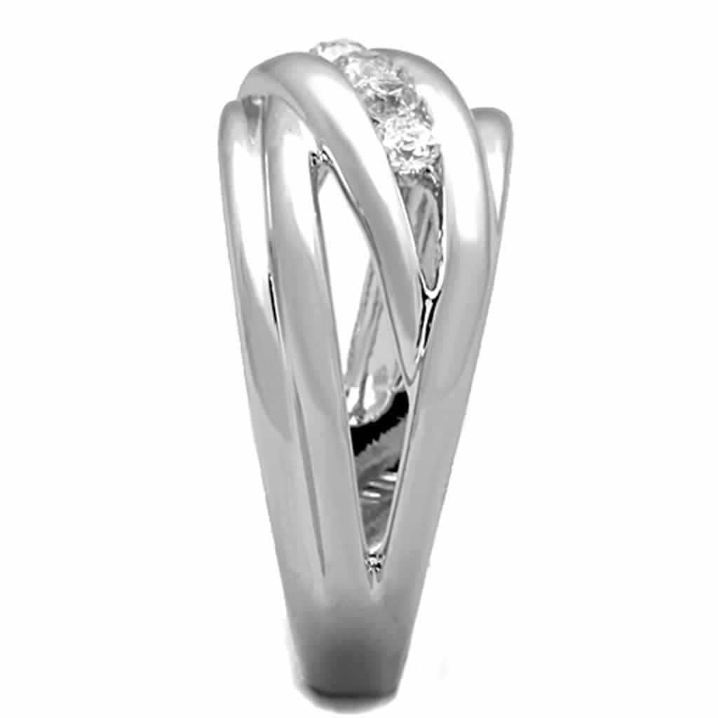 Brass CZ Channel Multi-Row Open Wave Wide Ring view 8