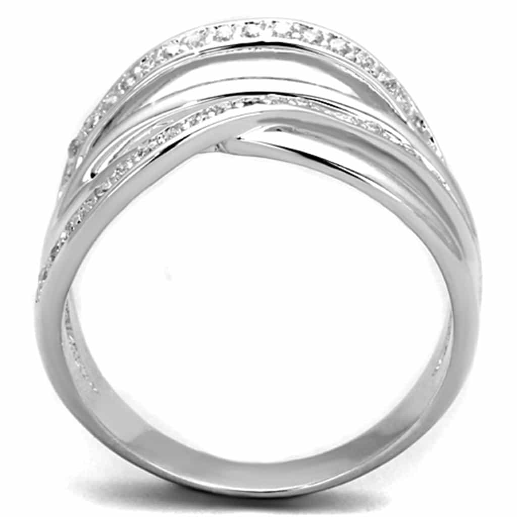Brass CZ Pave Triple Crossover Wide Dome Ring view 6