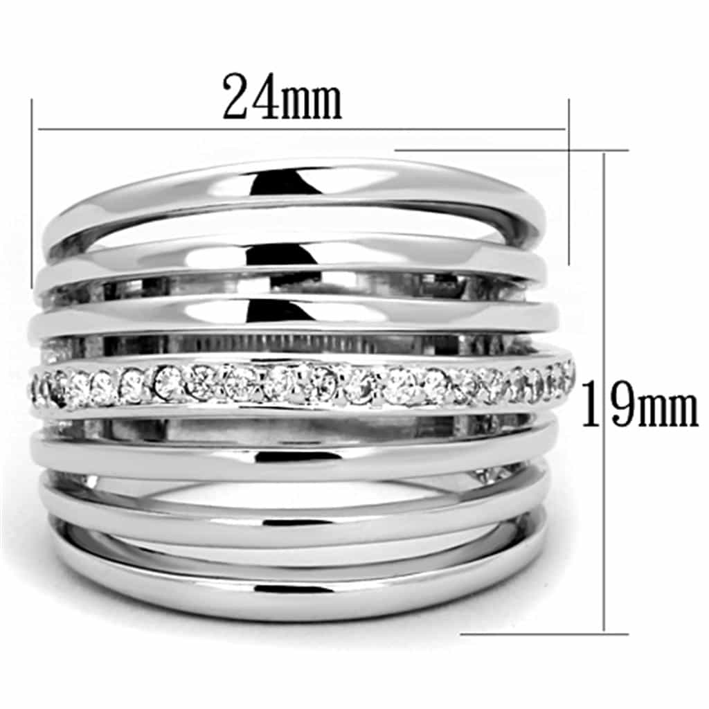 Brass CZ Channel Multi-Row Polished Wide Band Ring view 4