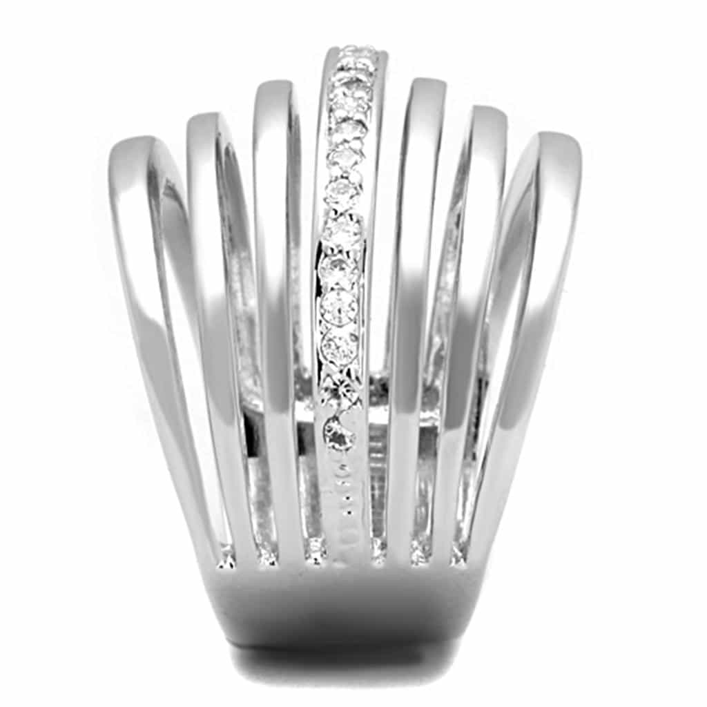 Brass CZ Channel Multi-Row Polished Wide Band Ring view 8