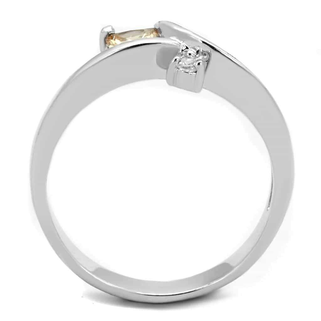 Brass Champagne CZ Princess Bypass Solitaire Ring view 6