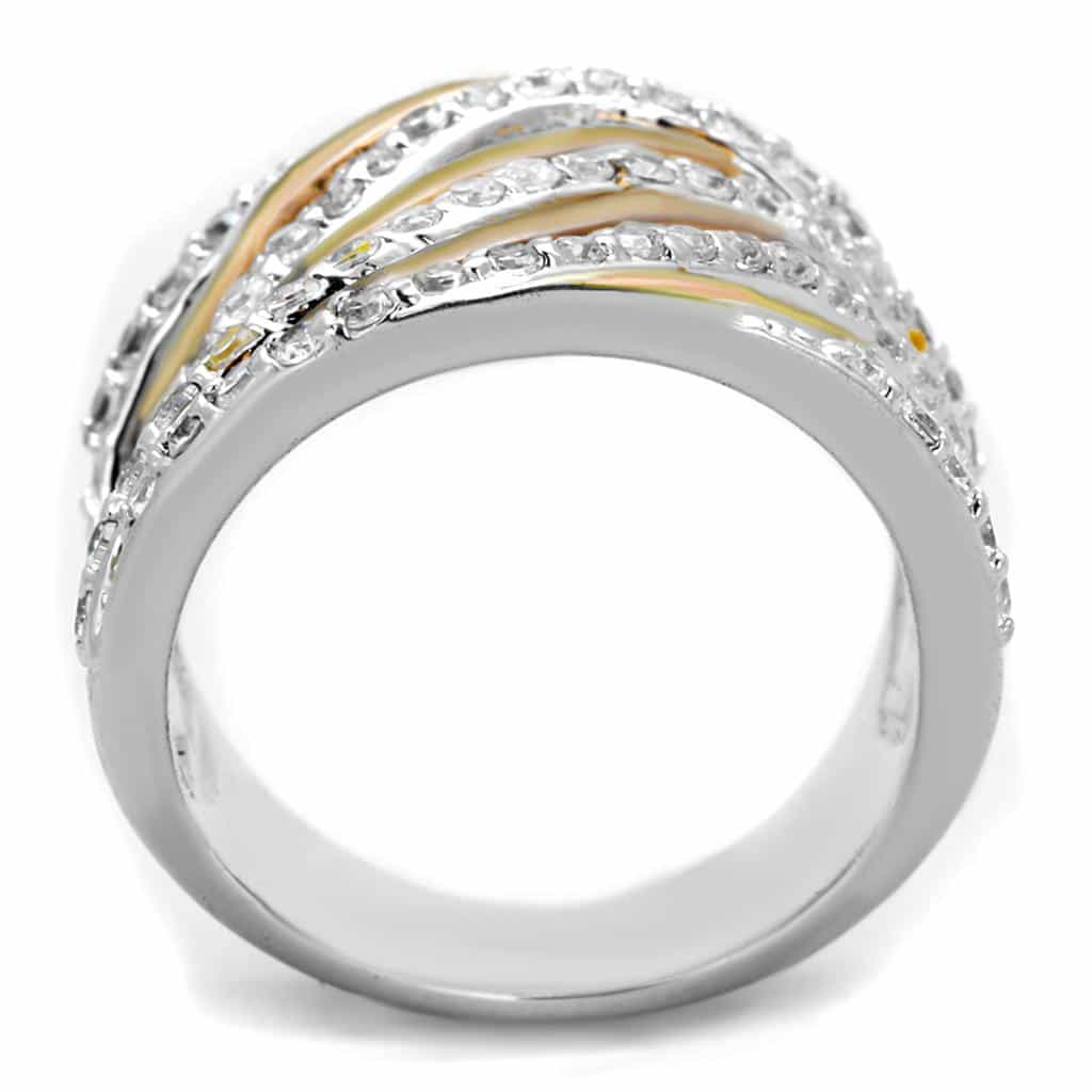 Brass Gold CZ Pave Multi-Wave Crossover Dome Ring view 6