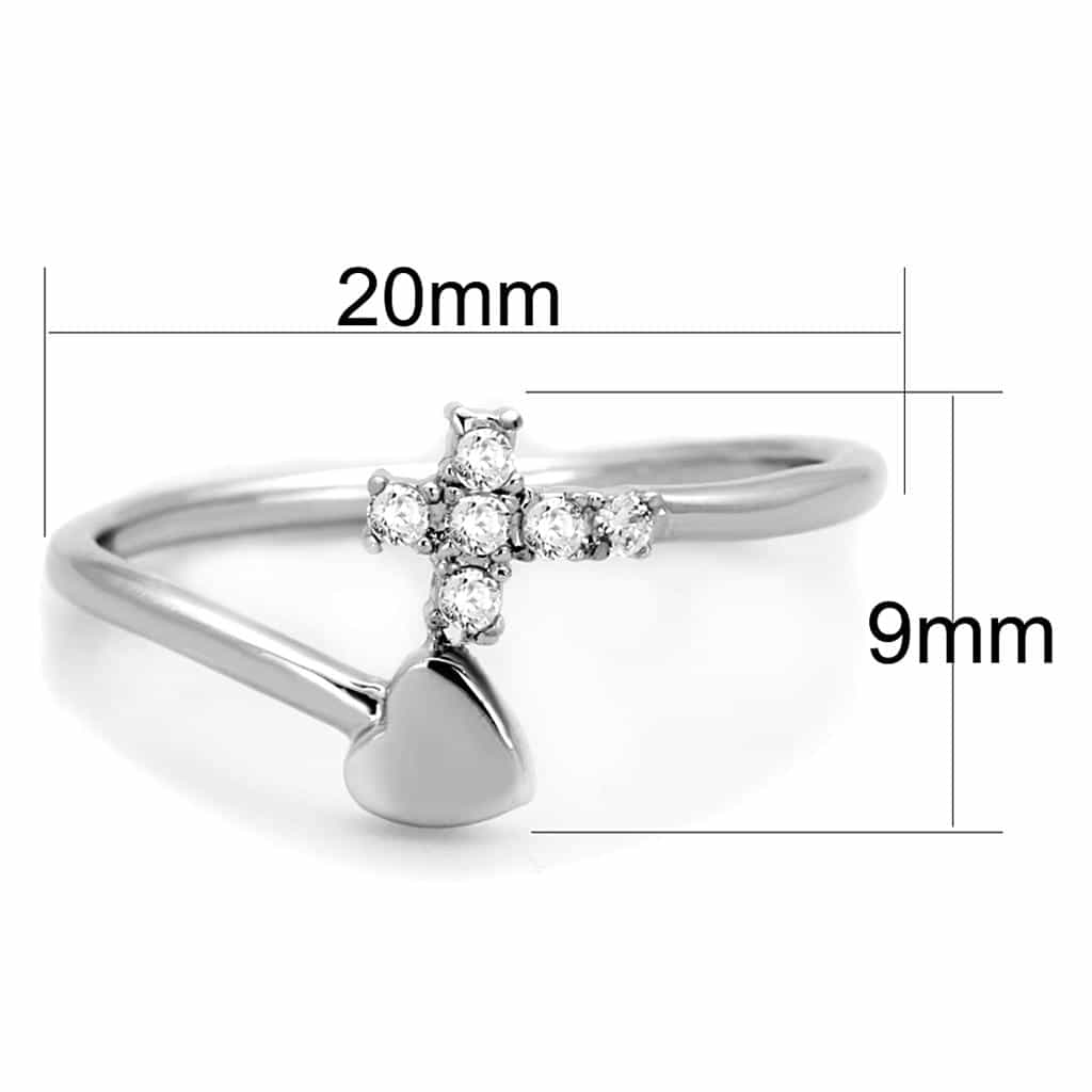 Brass CZ Cross Heart Charm Minimalist Ring view 4