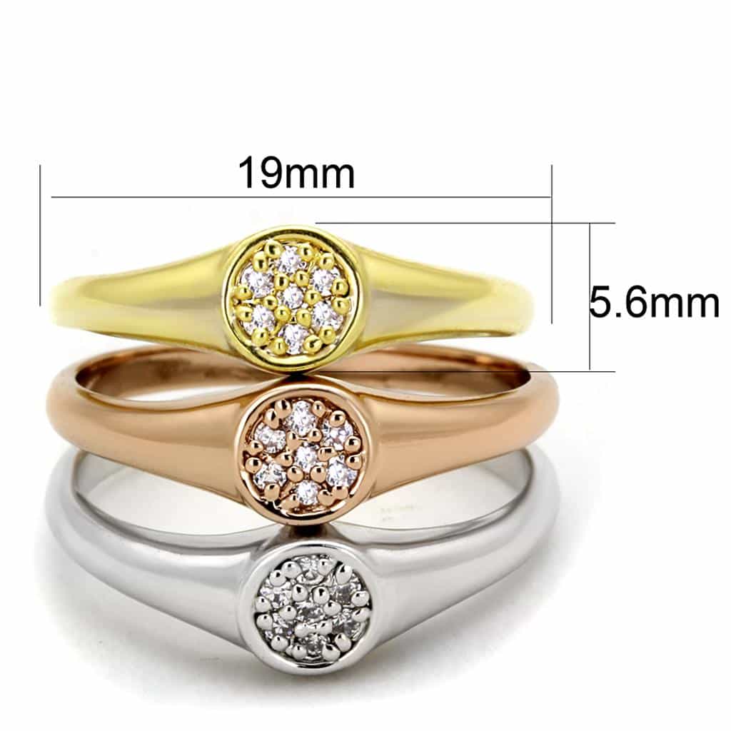 Brass Gold Silver CZ Pave Disc Stack Set Ring view 4