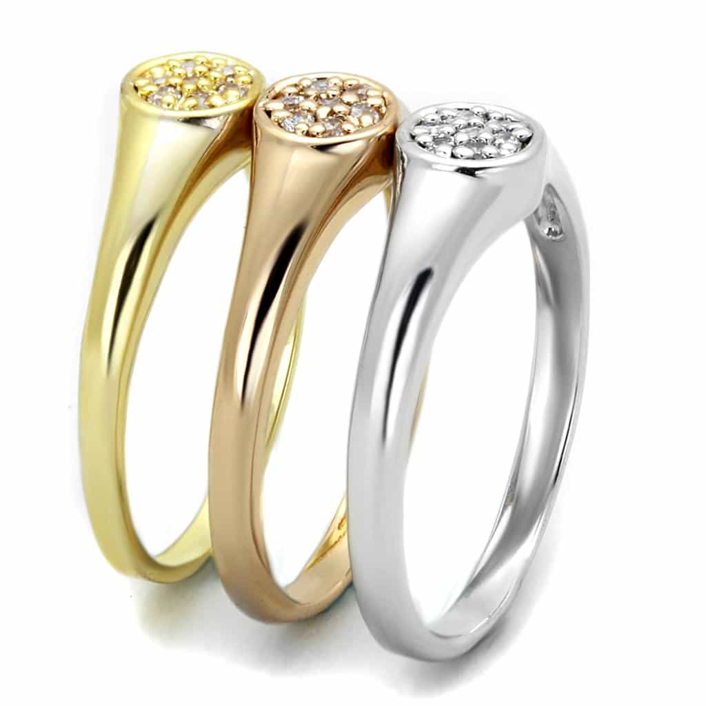 Brass Gold Silver CZ Pave Disc Stack Set Ring view 8