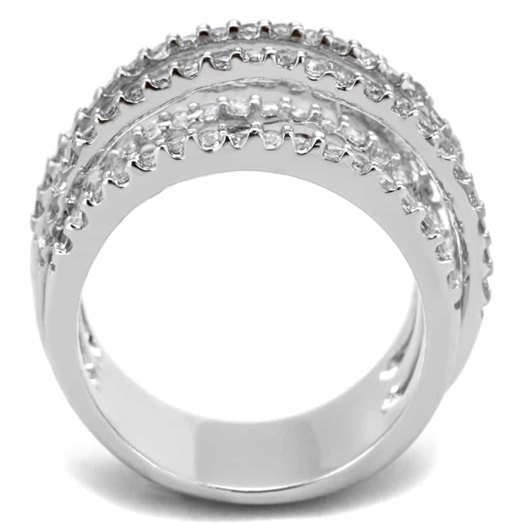 Brass CZ Pave Triple Row Crossover Wide Ring view 6