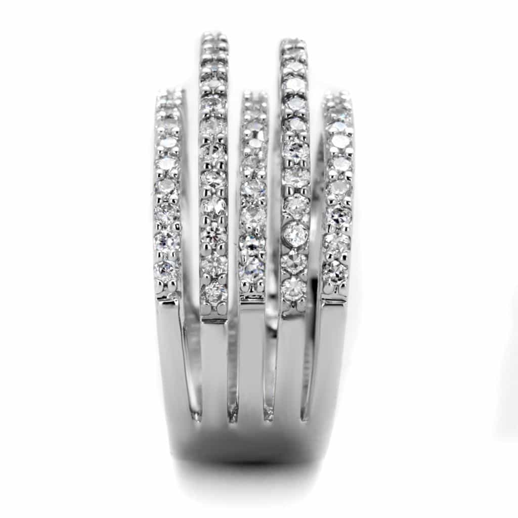 Brass CZ Pave Triple Row Crossover Wide Ring view 8