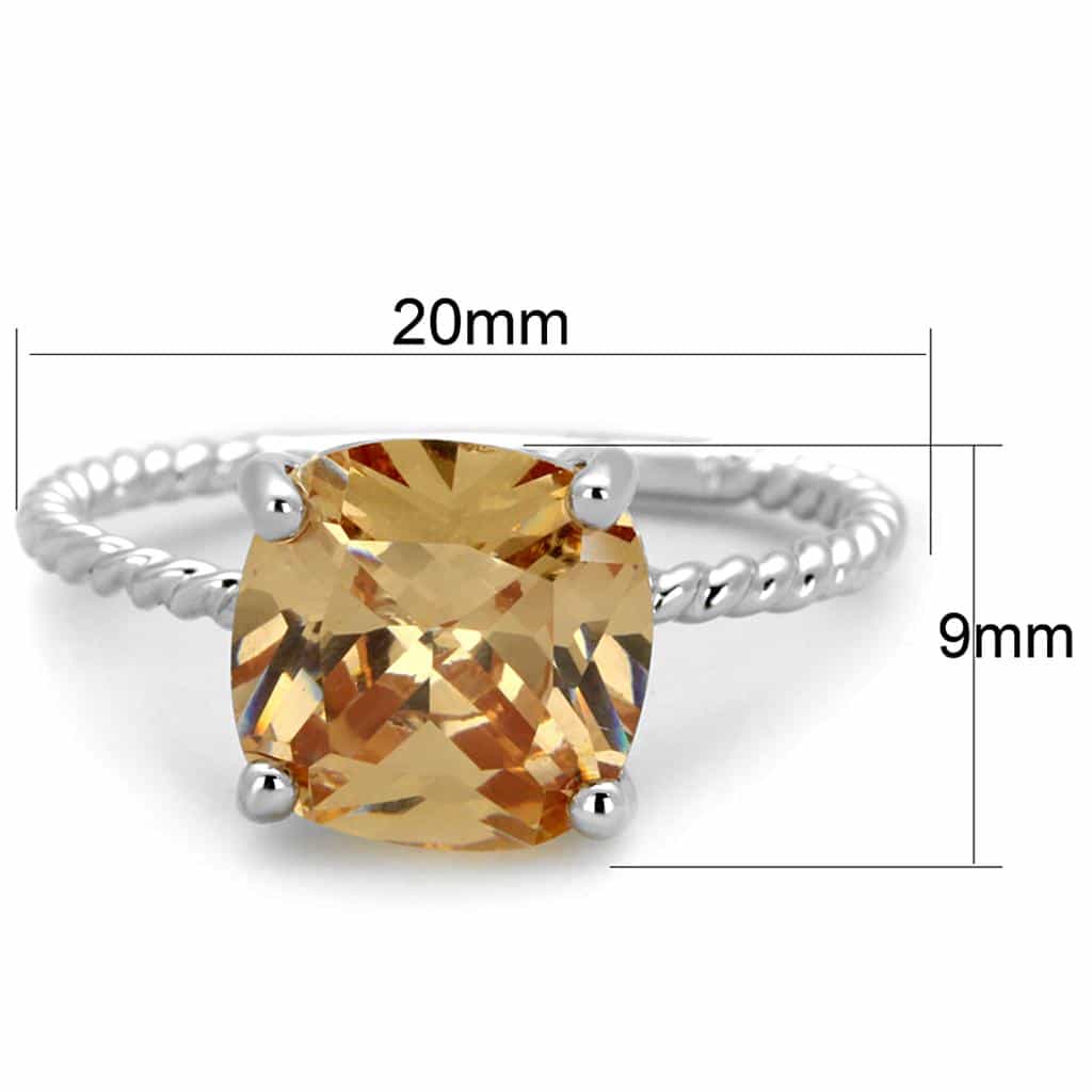 Brass Champagne CZ Cushion Twisted Rope Solitaire Ring view 4