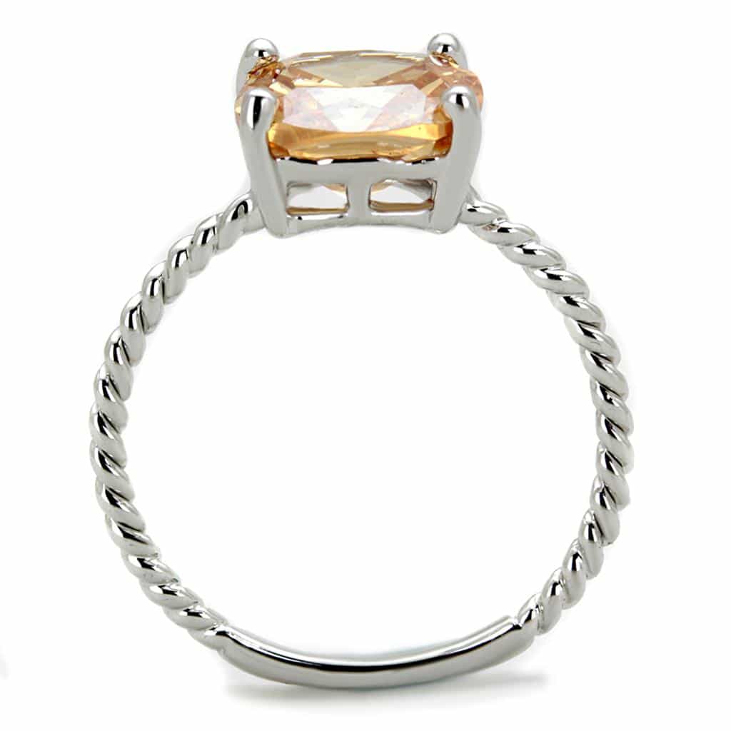 Brass Champagne CZ Cushion Twisted Rope Solitaire Ring view 6