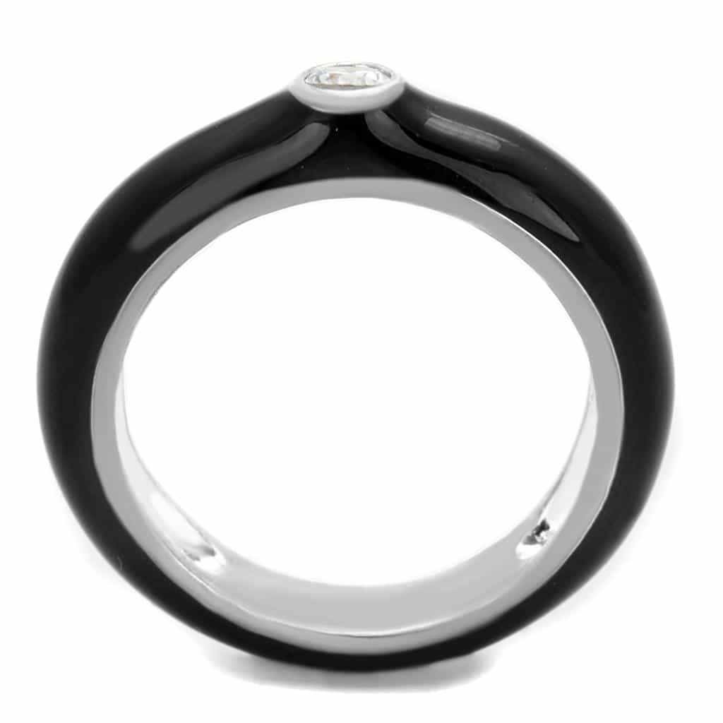Brass Black Enamel CZ Bezel Dome Band Ring view 6