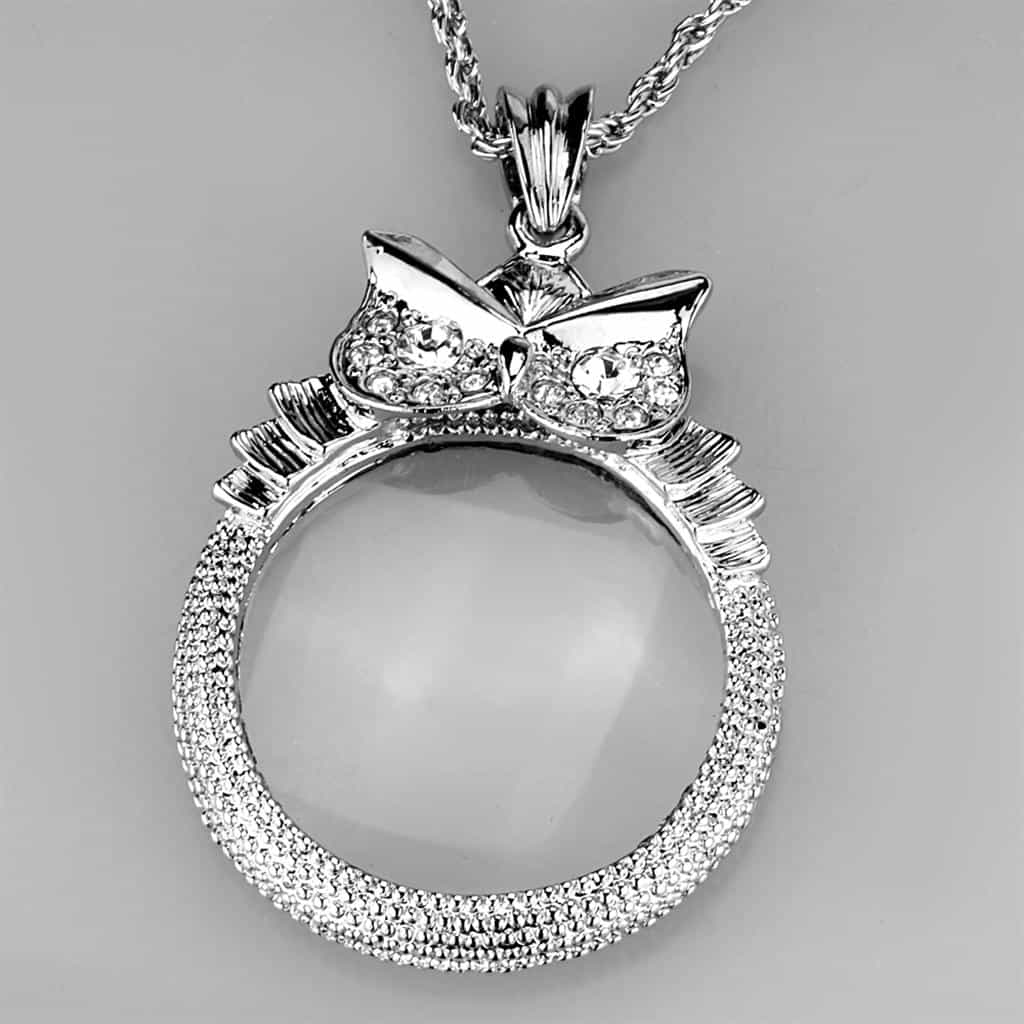 Brass Bow CZ Magnifier Pendant view 6