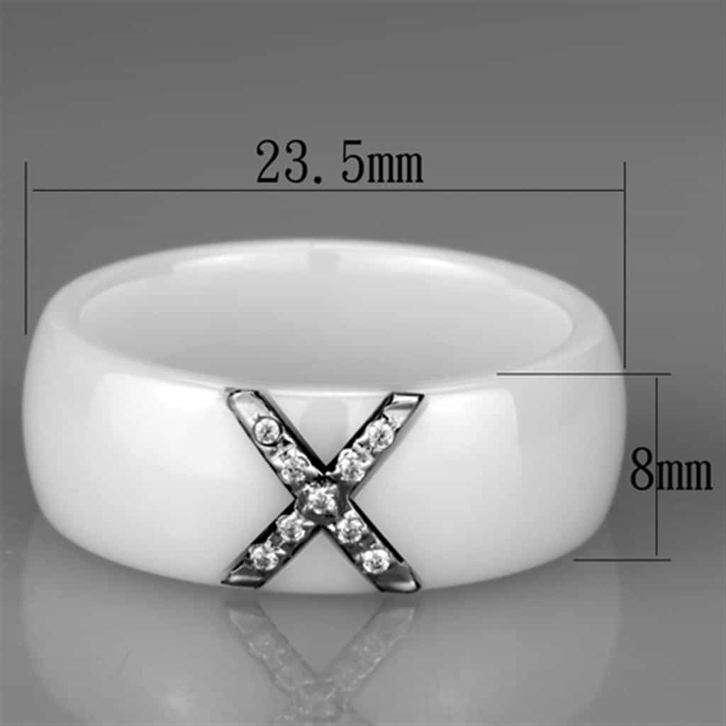 Stainless Steel White Ceramic CZ Cross Dome Ring view 4