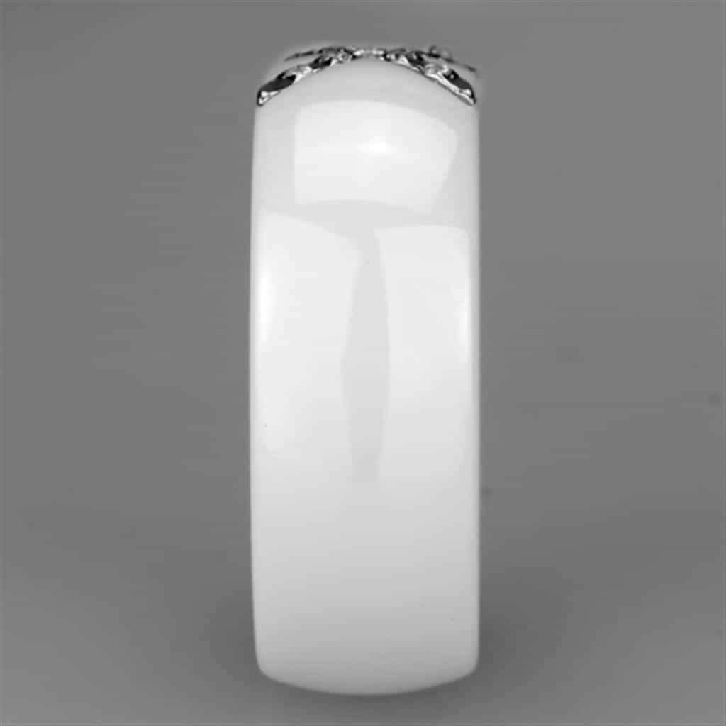Stainless Steel White Ceramic CZ Cross Dome Ring view 8