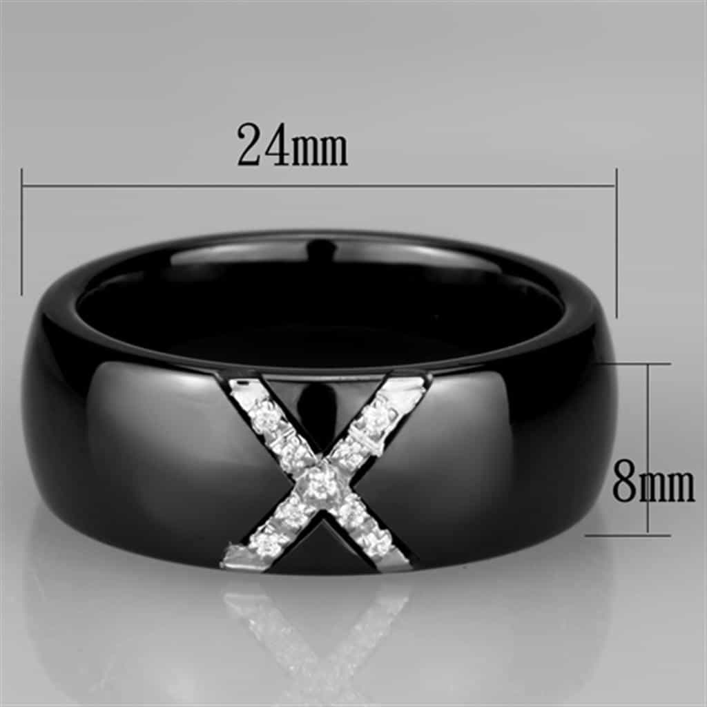 Stainless Steel Black Ceramic CZ Cross Ring view 4