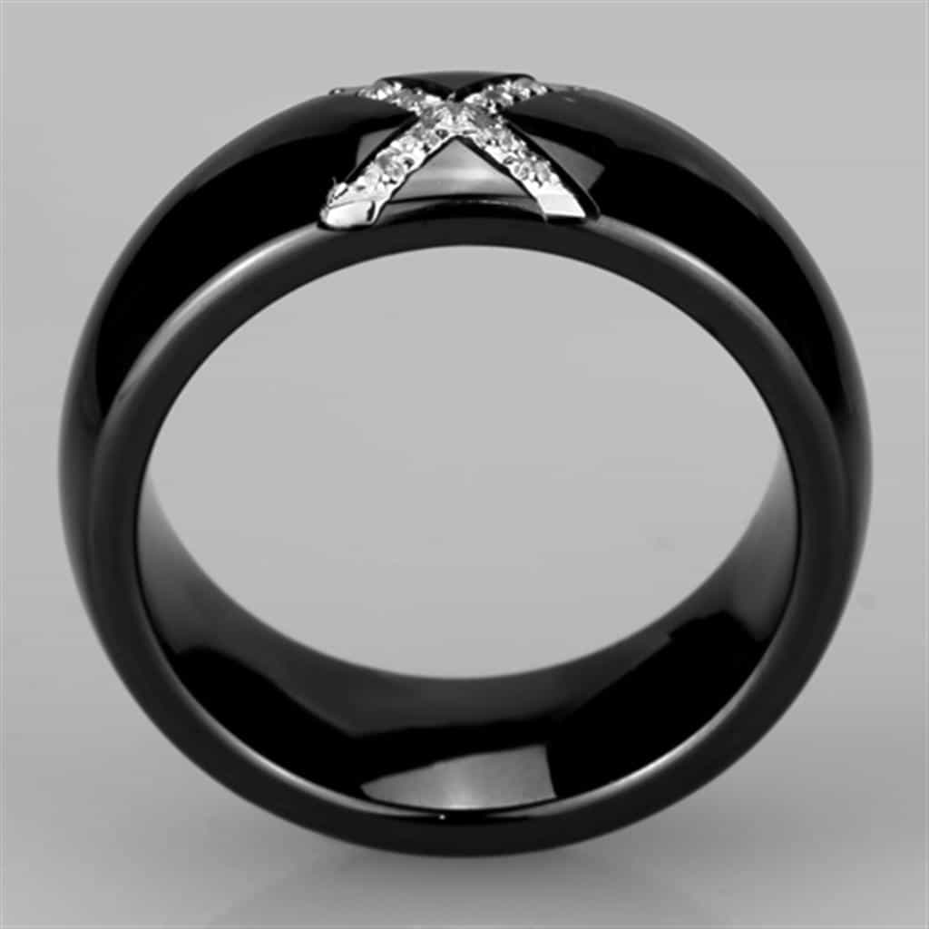 Stainless Steel Black Ceramic CZ Cross Ring view 6