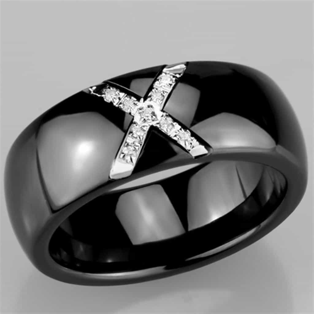 Stainless Steel Black Ceramic CZ Cross Ring view 10