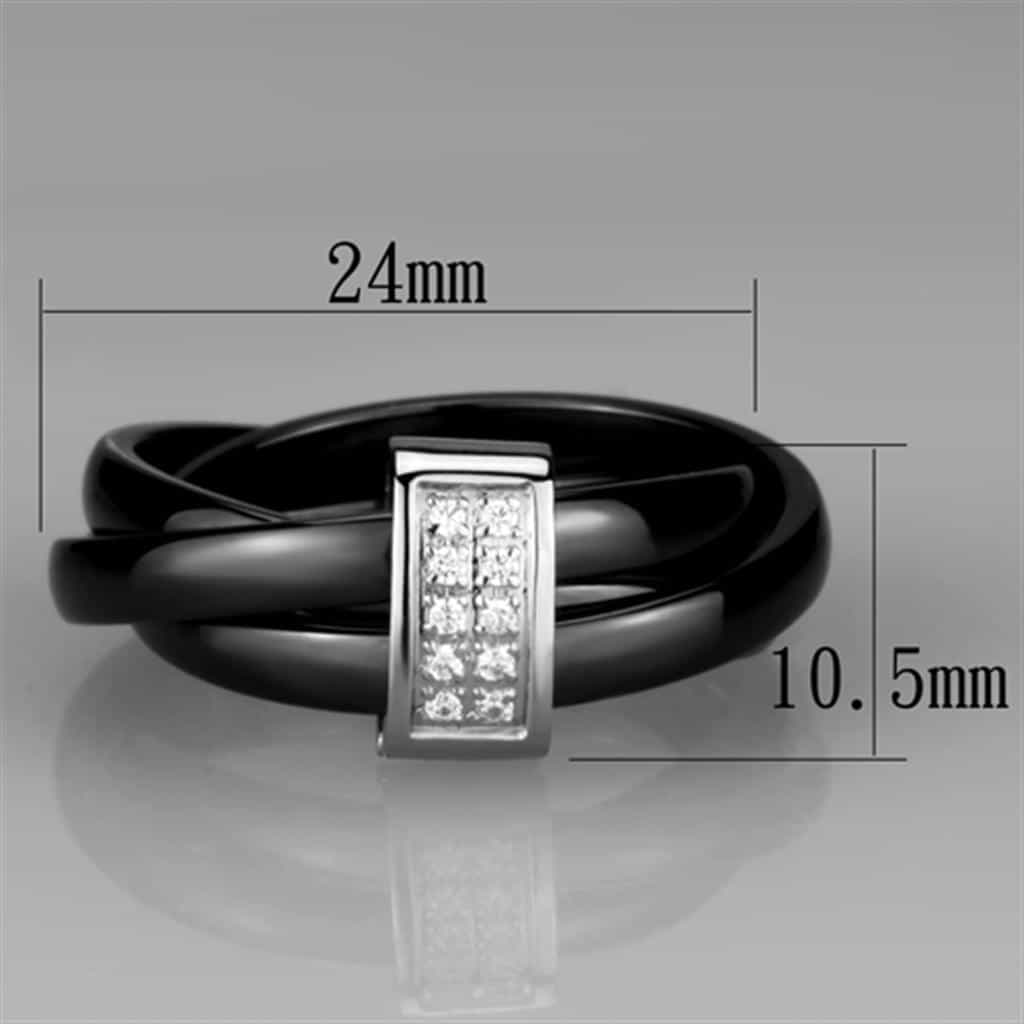 Stainless Steel Black Ceramic CZ Bar Ring view 4
