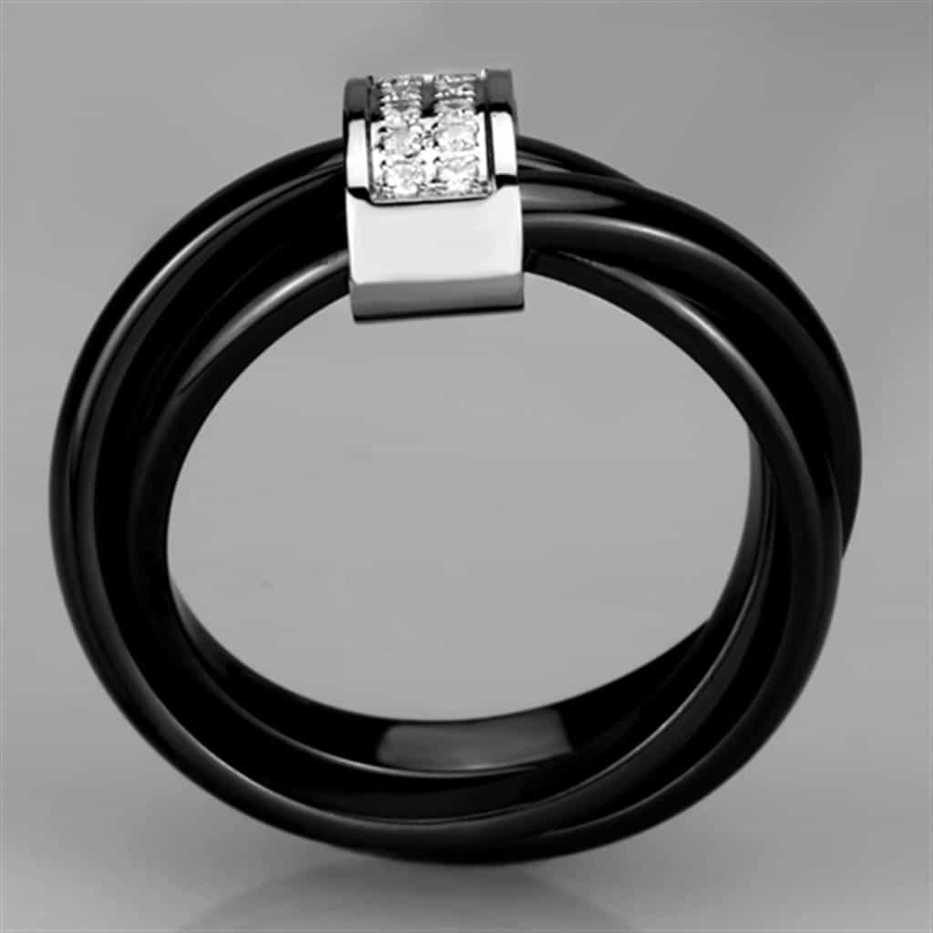 Stainless Steel Black Ceramic CZ Bar Ring view 6
