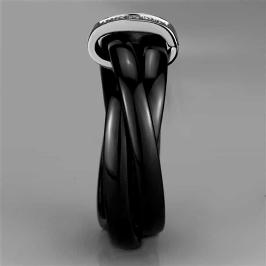 Stainless Steel Black Ceramic CZ Bar Ring view 8
