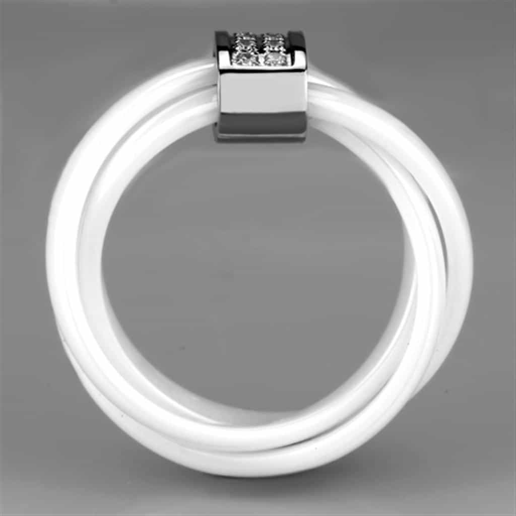 Stainless Steel White Ceramic CZ Bar Ring view 6