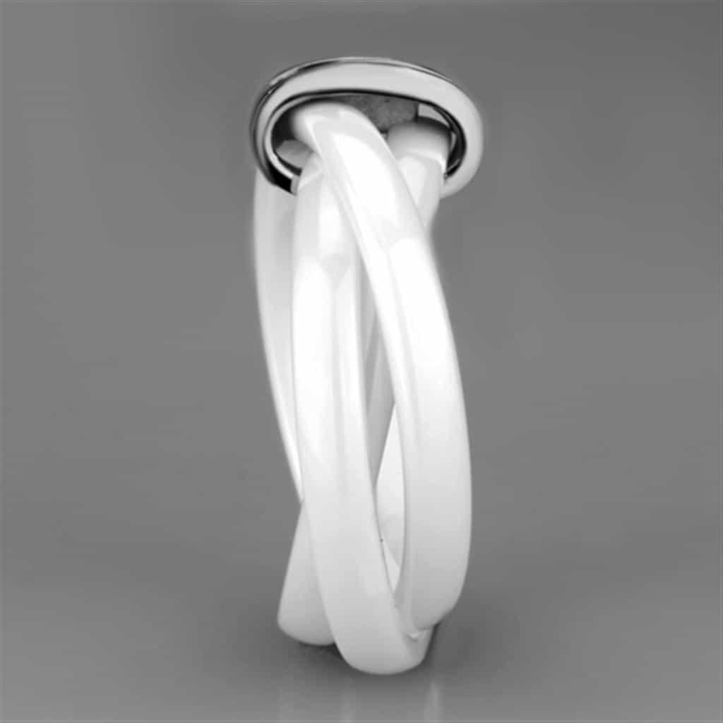 Stainless Steel White Ceramic CZ Bar Ring view 8