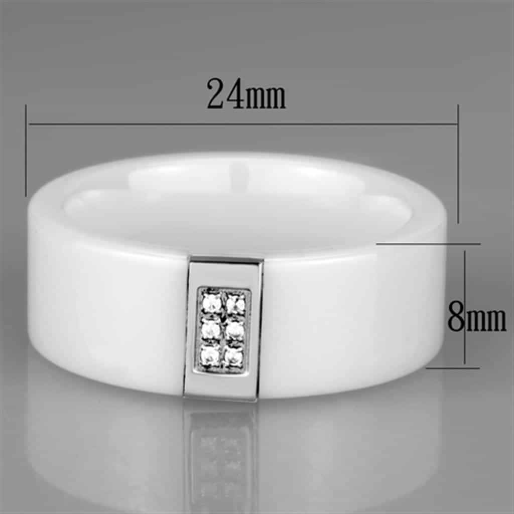 Stainless Steel White Ceramic CZ Rectangle Ring view 4