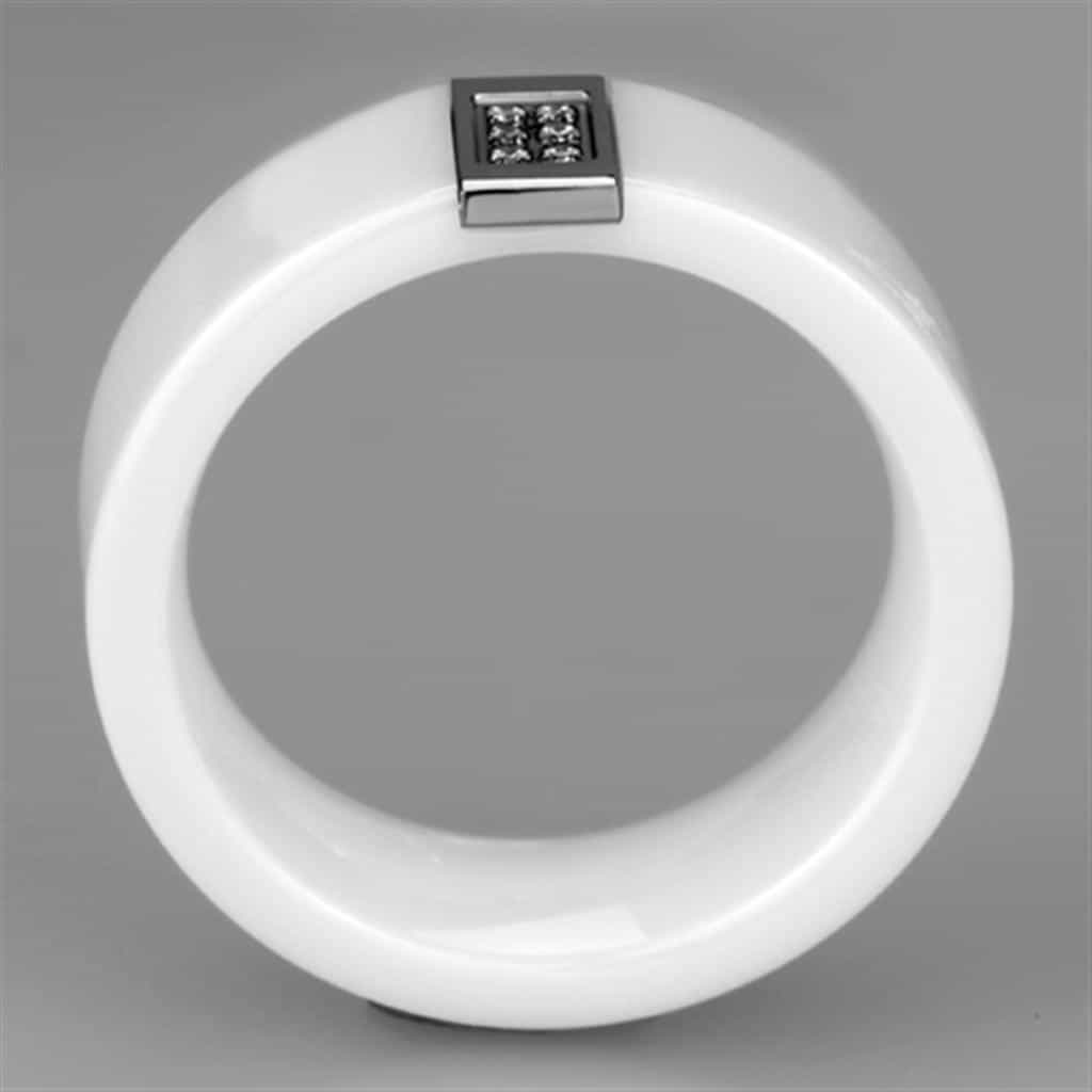 Stainless Steel White Ceramic CZ Rectangle Ring view 6