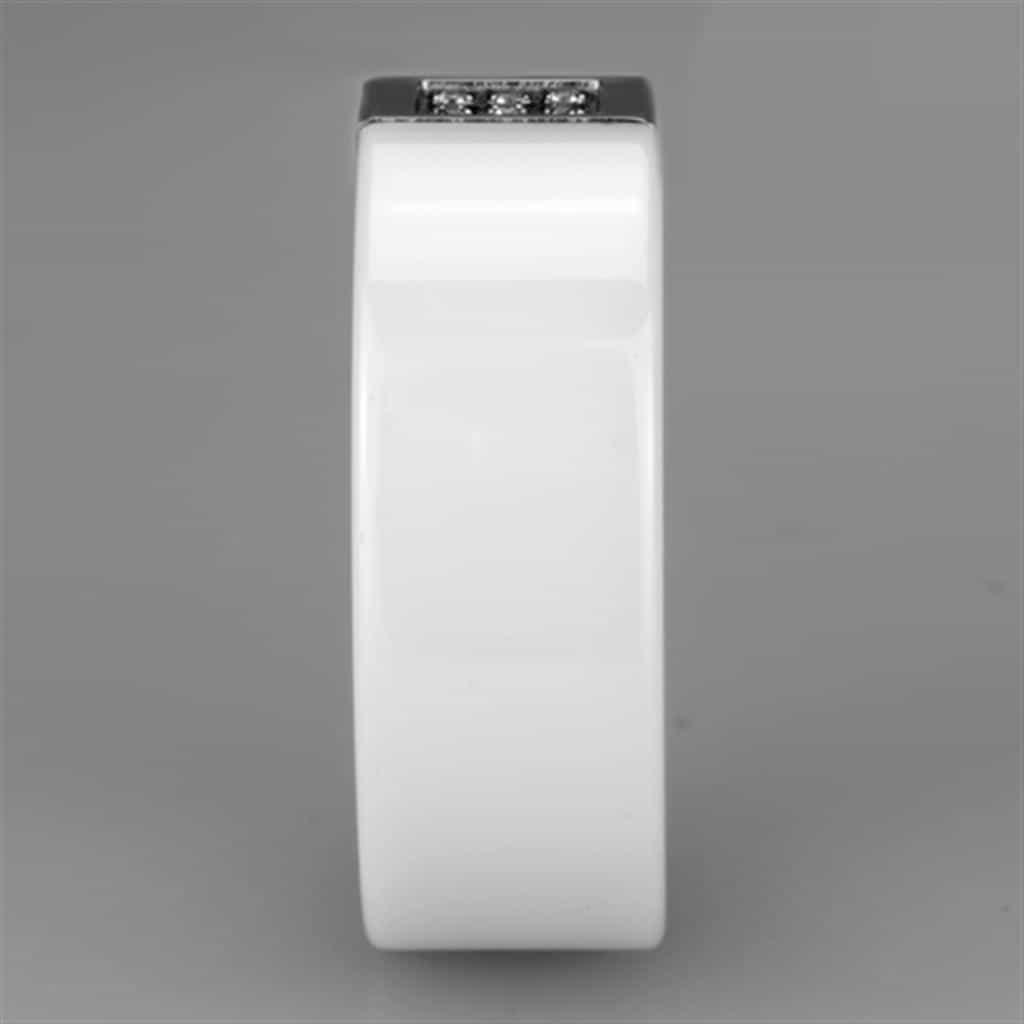 Stainless Steel White Ceramic CZ Rectangle Ring view 8