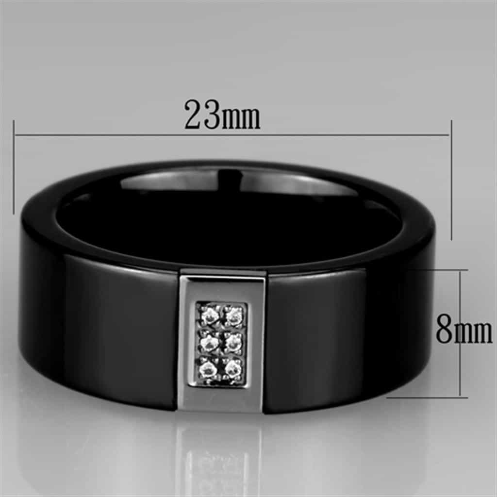 Stainless Steel Black Ceramic CZ Square Ring view 4