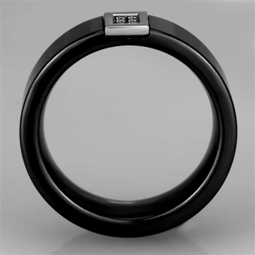 Stainless Steel Black Ceramic CZ Square Ring view 6