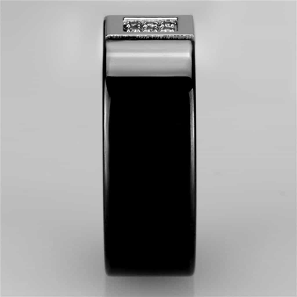 Stainless Steel Black Ceramic CZ Square Ring view 8