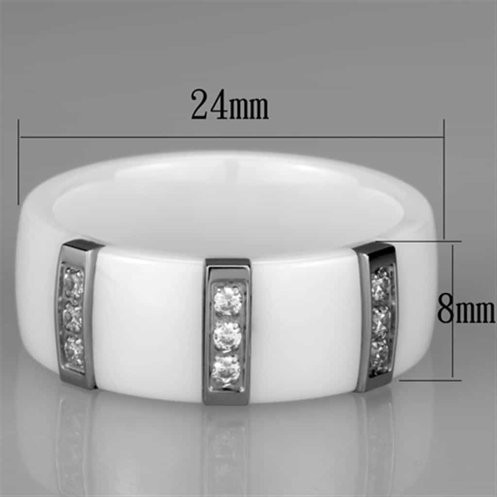 Stainless Steel White Ceramic CZ Channel Ring view 4