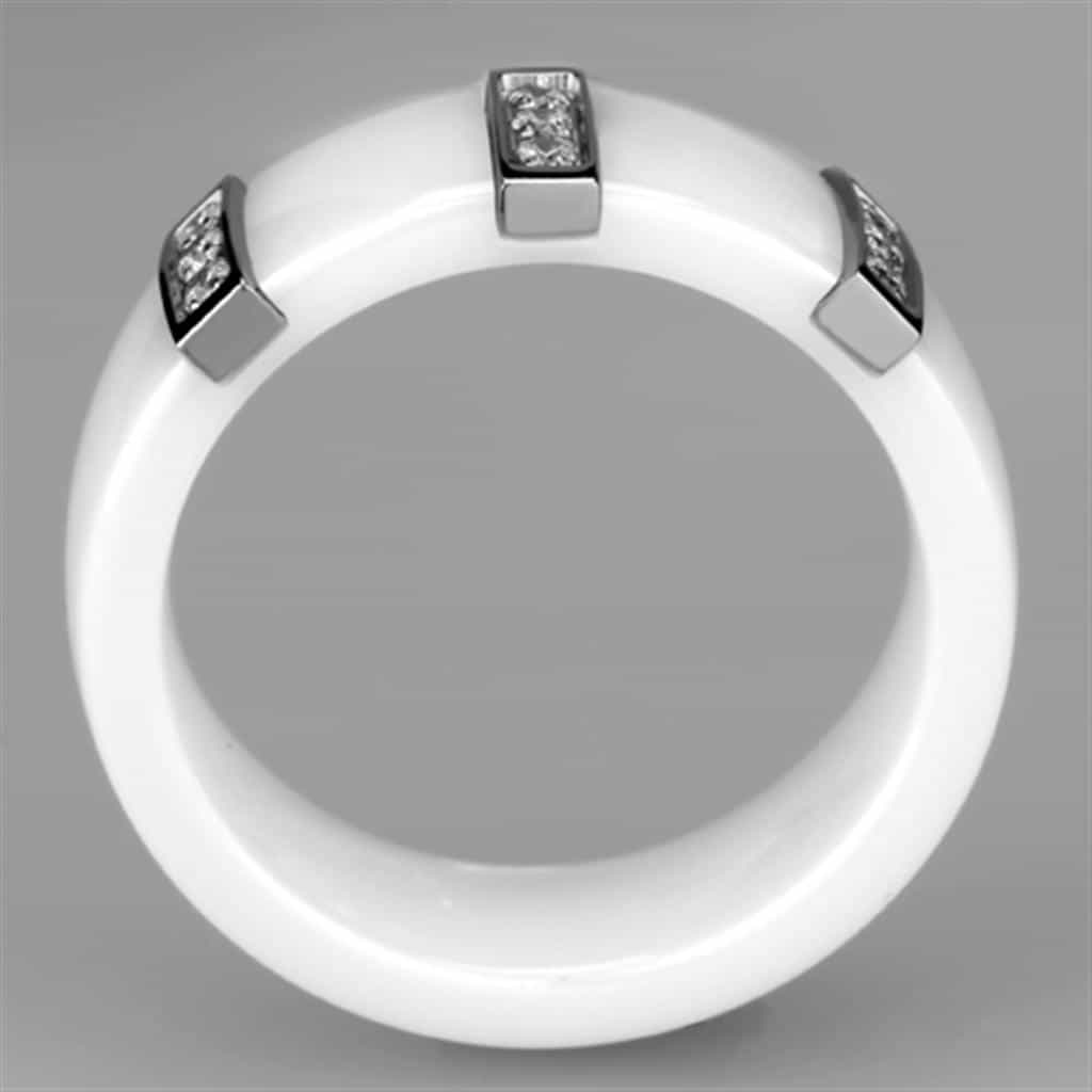Stainless Steel White Ceramic CZ Channel Ring view 6