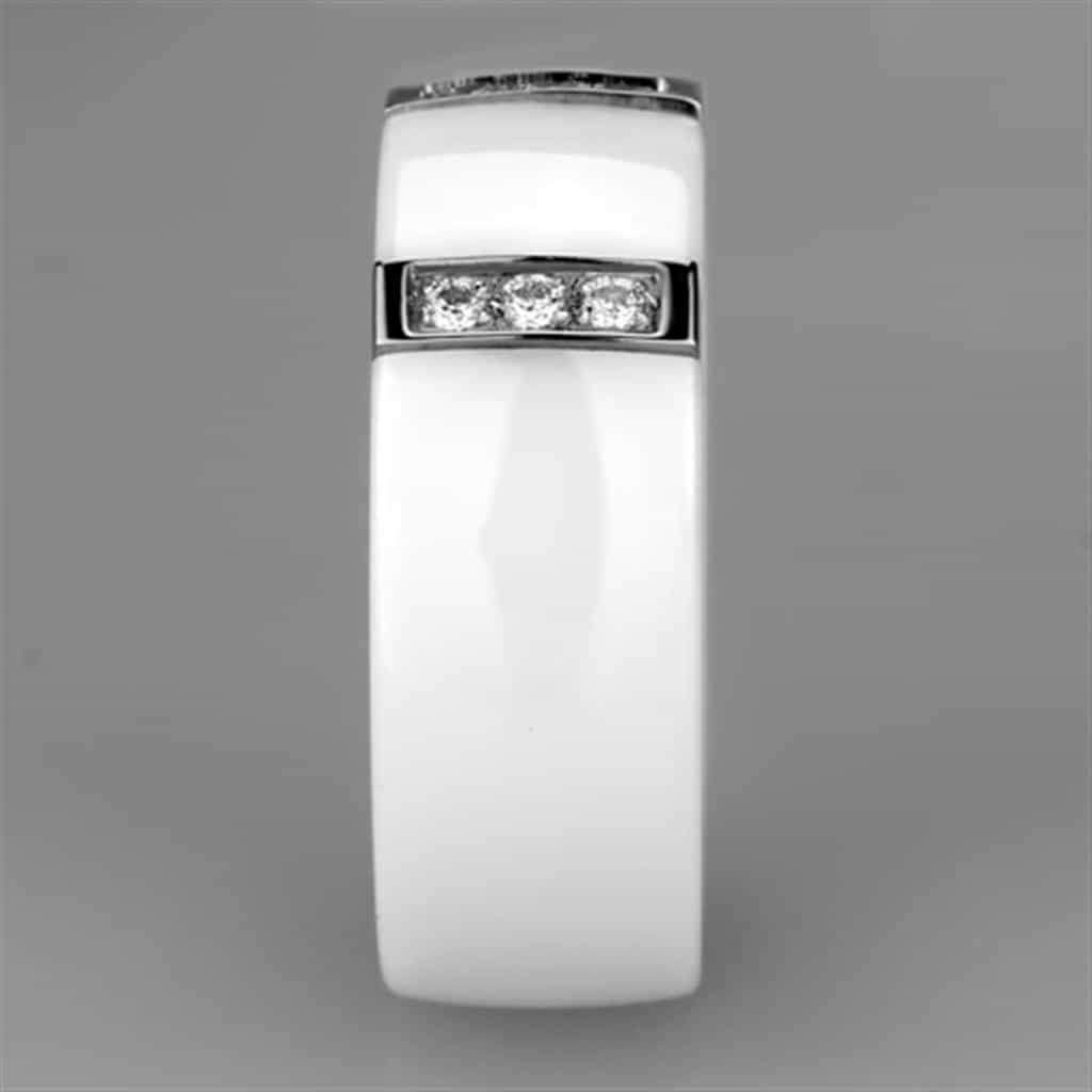 Stainless Steel White Ceramic CZ Channel Ring view 8