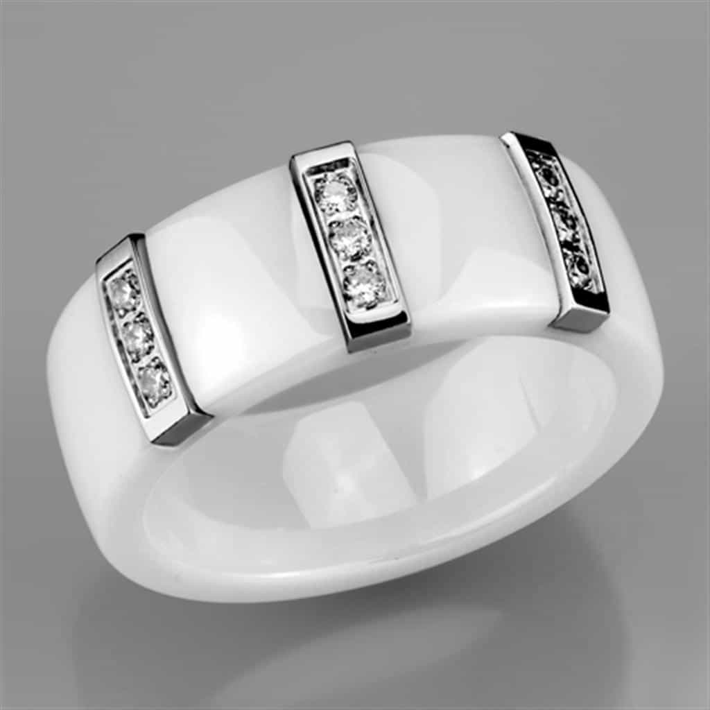 Stainless Steel White Ceramic CZ Channel Ring view 10