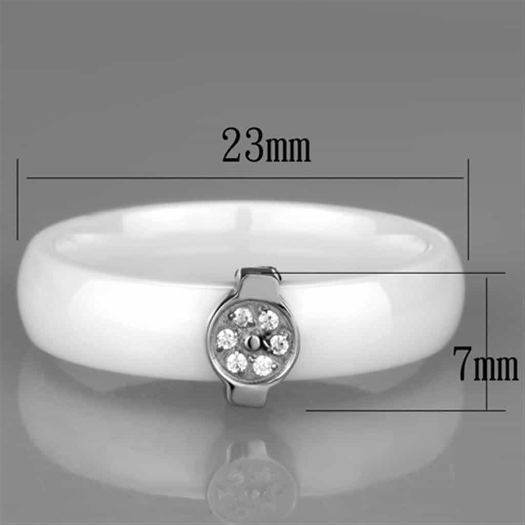 Stainless Steel White Ceramic CZ Bezel Ring view 4