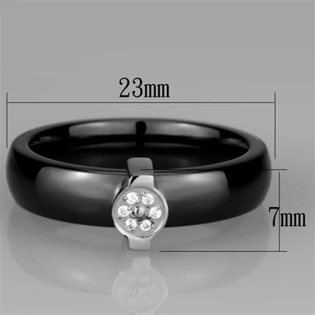 Stainless Steel Black Ceramic CZ Bezel Ring view 4