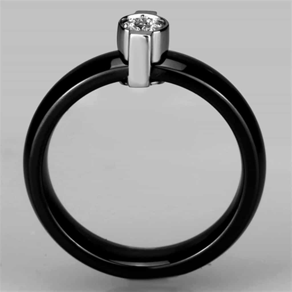Stainless Steel Black Ceramic CZ Bezel Ring view 6