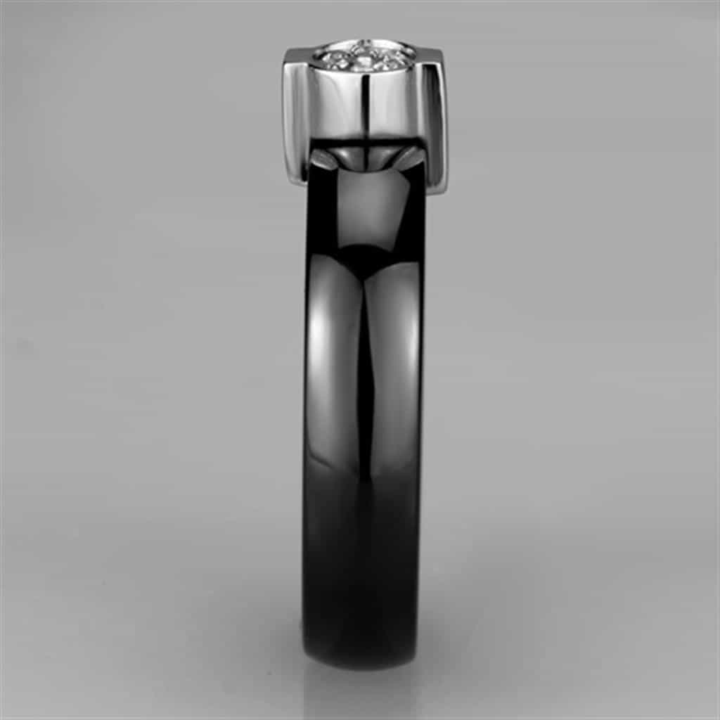 Stainless Steel Black Ceramic CZ Bezel Ring view 8