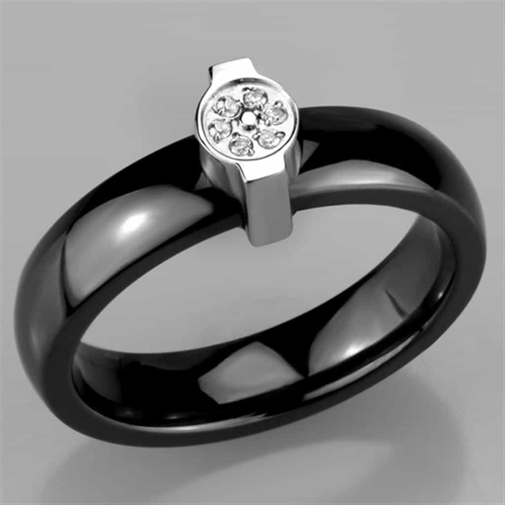 Stainless Steel Black Ceramic CZ Bezel Ring view 10