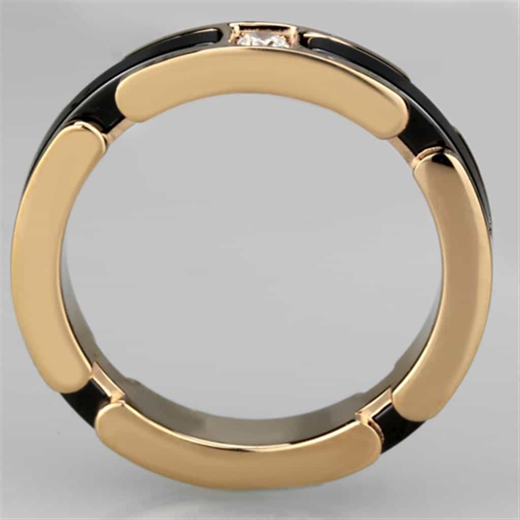 Stainless Steel Rose Gold Black Enamel CZ Link Ring view 6